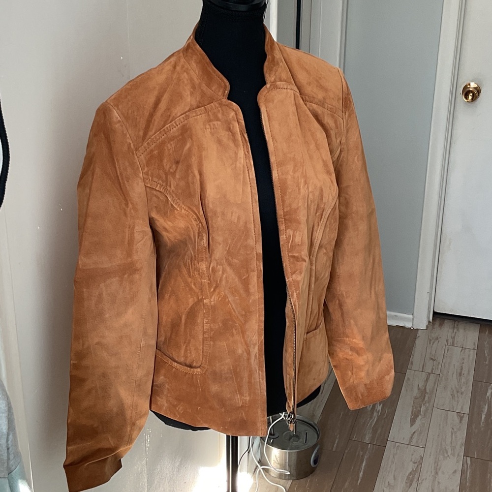 P471. Bernardo Suede Leather Zip-Front Jacket - Tan